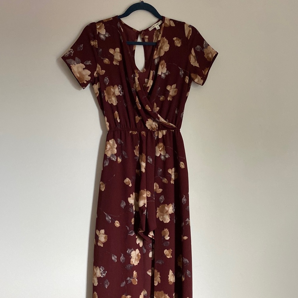 Floral patterned romper with floor length train